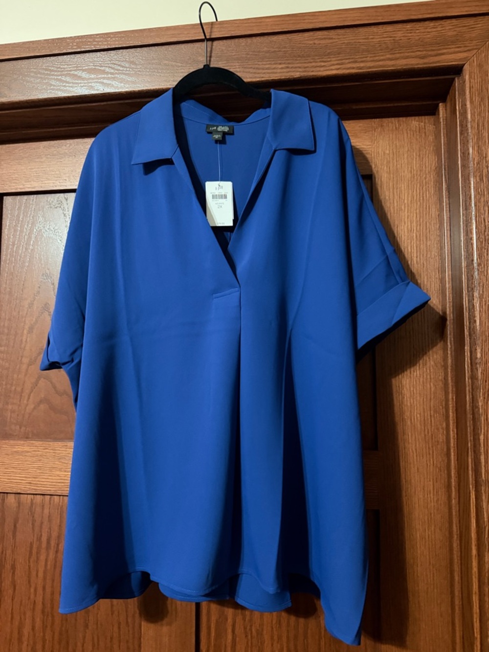 J. Jill Royal Blue Relaxed V-Neck Collared Blouse